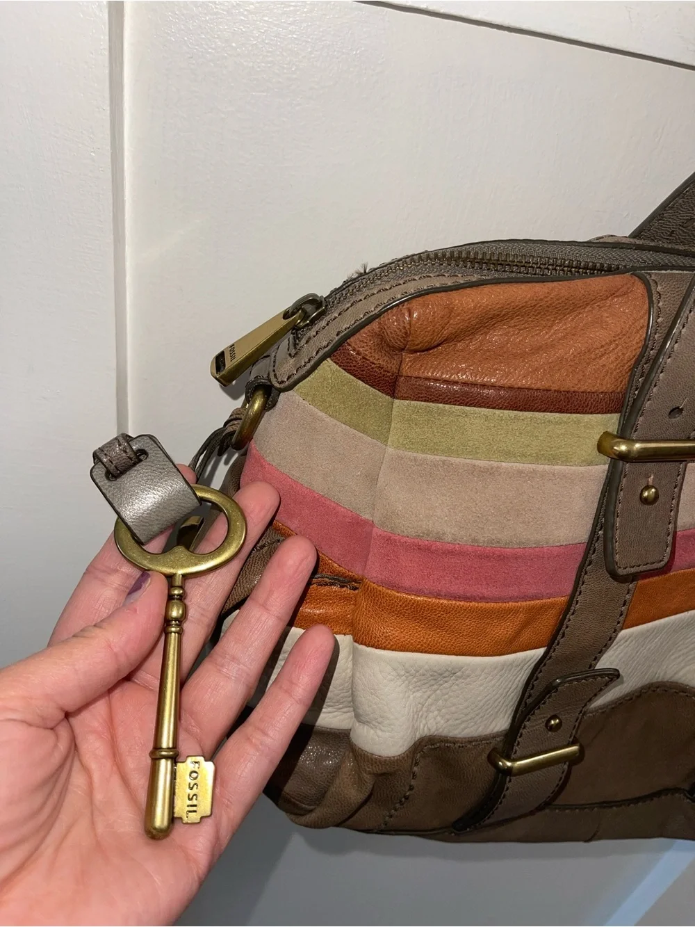 Y2K Fossil Leather Multicolor Handbag. Missing Shoulder Strap